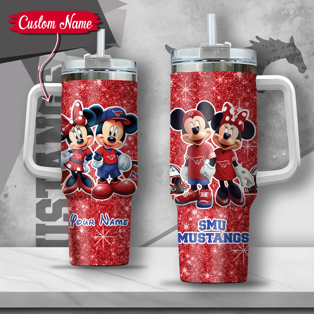NCAA SMU Mustangs Mickey And Minnie Couple Custom Stanley Cup 40 oz 30 oz Tumbler With HandleTVC2301135