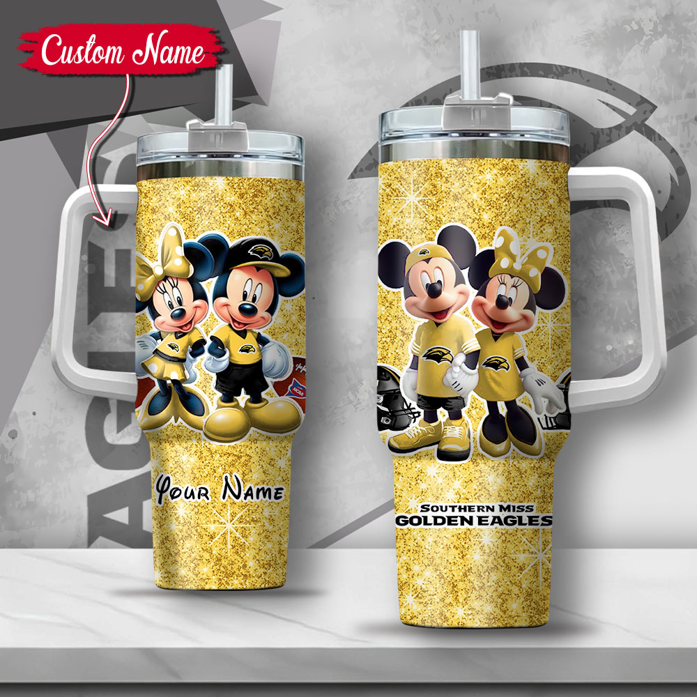 NCAA Southern Miss Golden Eagles Mickey And Minnie Couple Custom Stanley Cup 40 oz 30 oz Tumbler With HandleTVC2301135