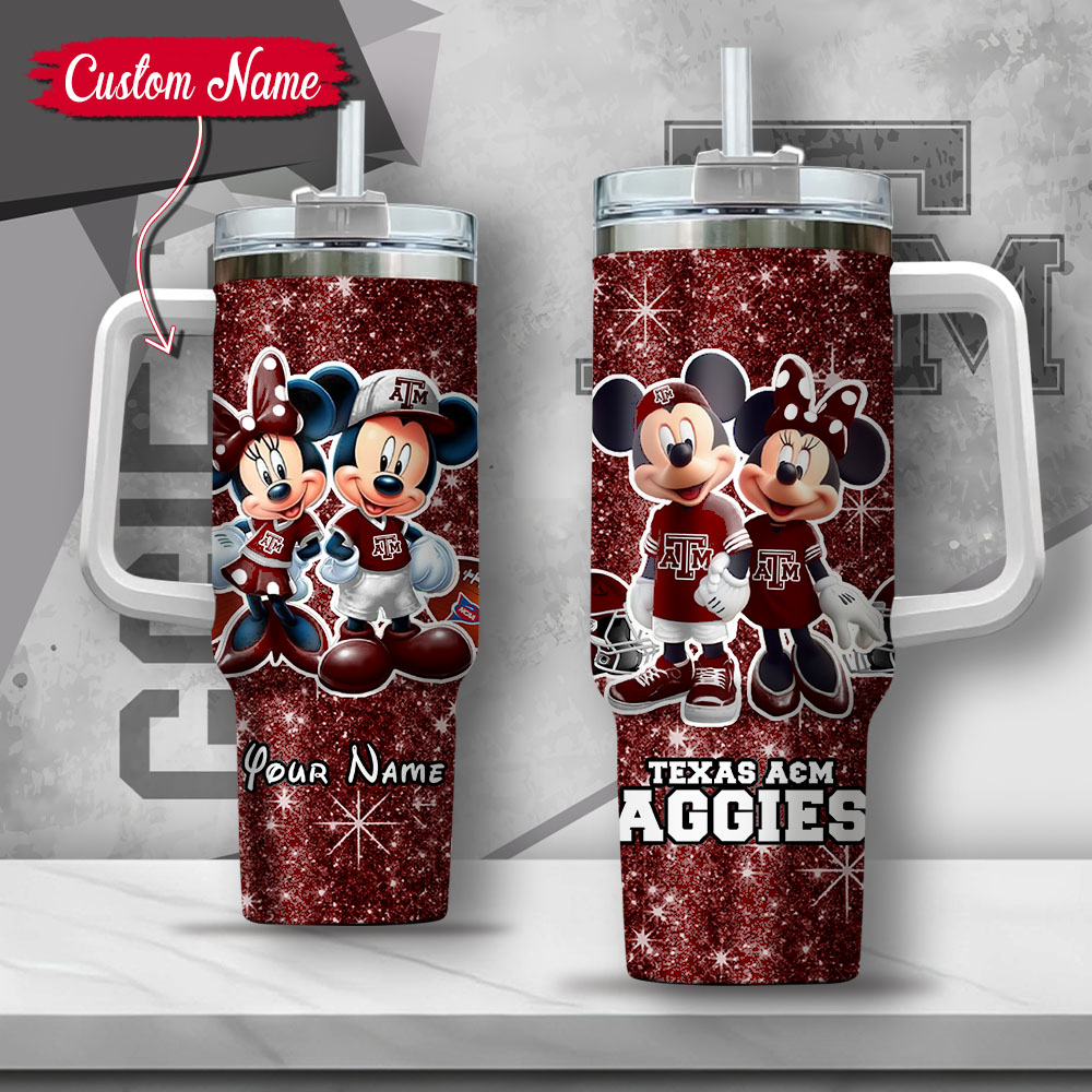 NCAA Texas A&M Aggies Mickey And Minnie Couple Custom Stanley Cup 40 oz 30 oz Tumbler With HandleTVC2301136