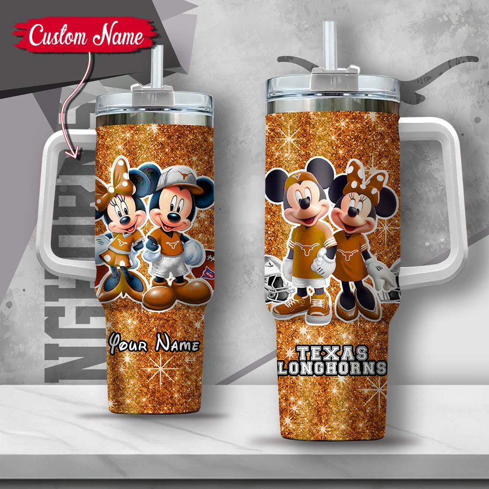 NCAA Texas Longhorns Mickey And Minnie Couple Custom Stanley Cup 40 oz 30 oz Tumbler With HandleTVC2301136