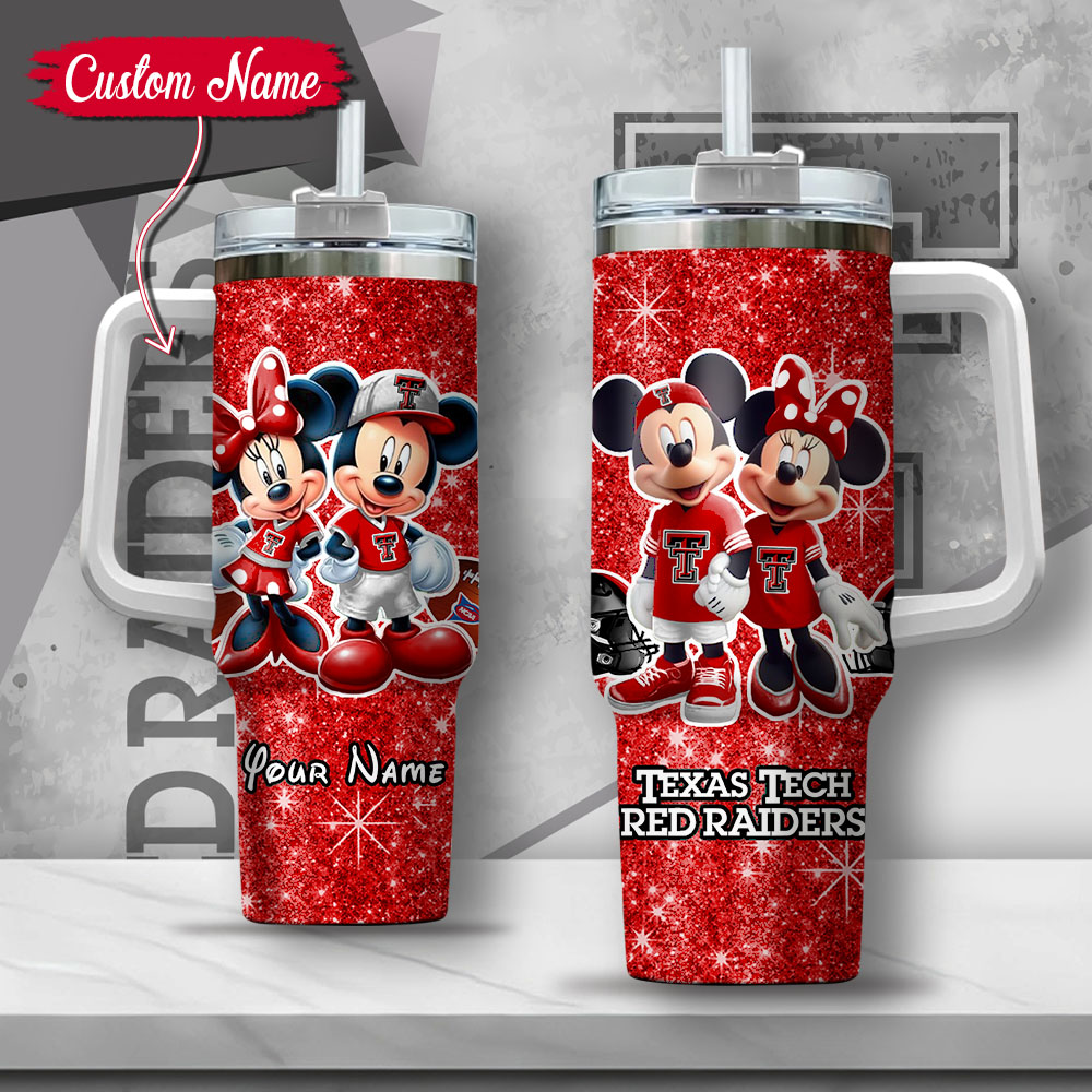 NCAA Texas Tech Red Raiders Mickey And Minnie Couple Custom Stanley Cup 40 oz 30 oz Tumbler With HandleTVC2301136