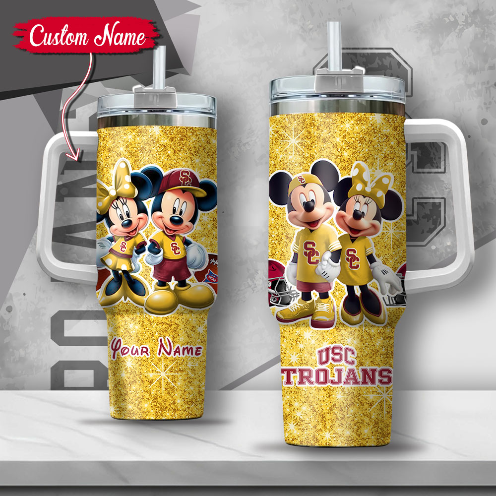 NCAA USC Trojans Mickey And Minnie Couple Custom Stanley Cup 40 oz 30 oz Tumbler With HandleTVC2301136