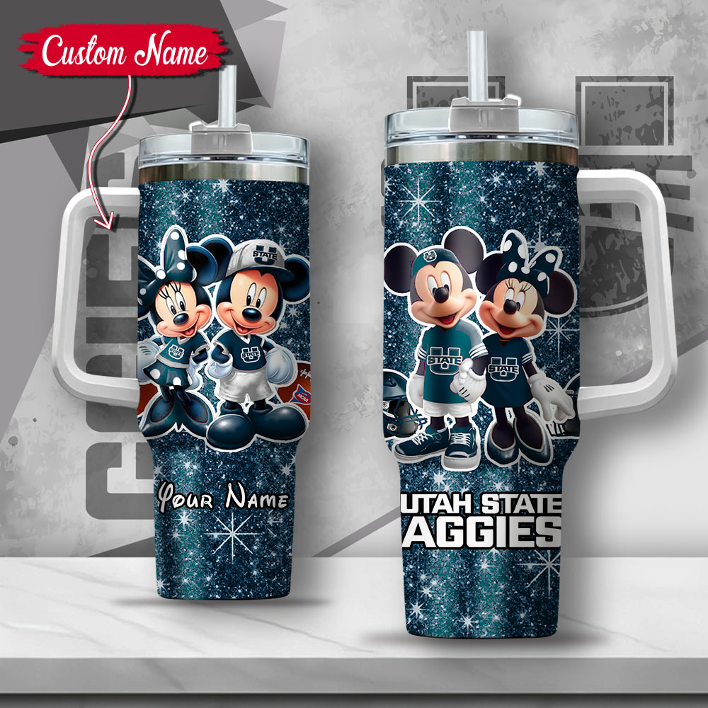 NCAA Utah State Aggies Mickey And Minnie Couple Custom Stanley Cup 40 oz 30 oz Tumbler With HandleTVC2301136