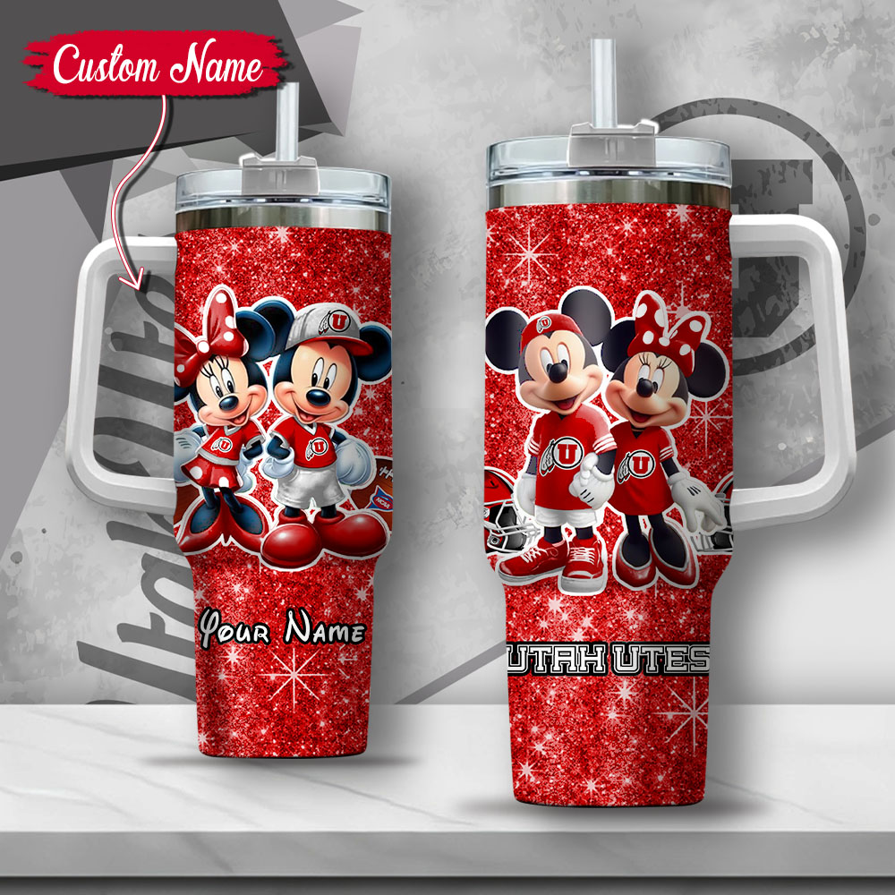 NCAA Utah Utes Mickey And Minnie Couple Custom Stanley Cup 40 oz 30 oz Tumbler With HandleTVC2301136