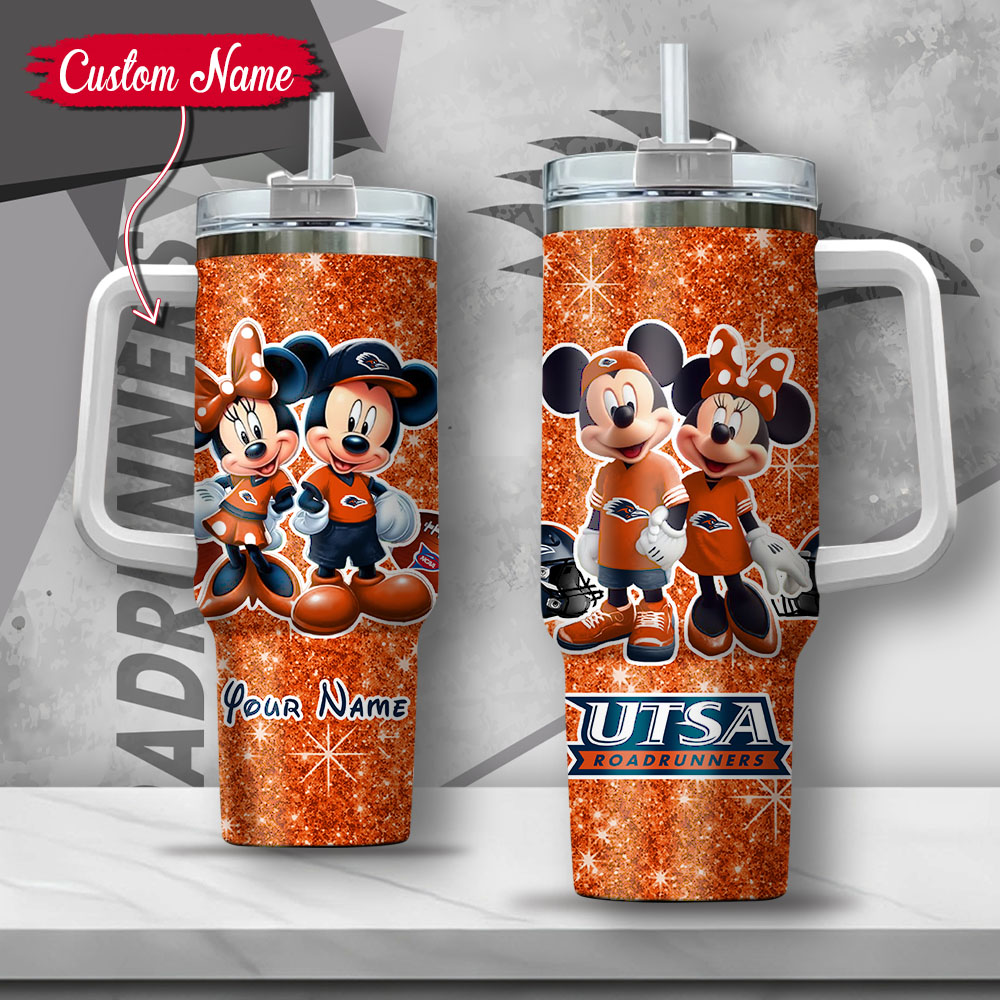 NCAA UTSA Roadrunners Mickey And Minnie Couple Custom Stanley Cup 40 oz 30 oz Tumbler With HandleTVC2301136