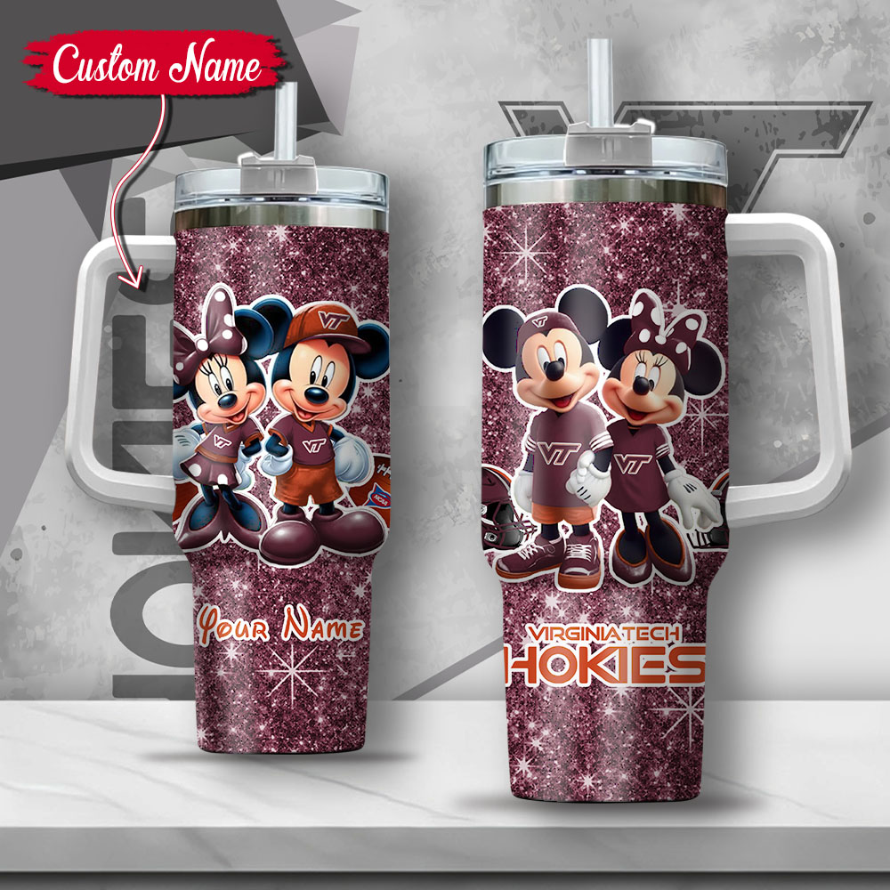 NCAA Virginia Tech Hokies Mickey And Minnie Couple Custom Stanley Cup 40 oz 30 oz Tumbler With HandleTVC2301136