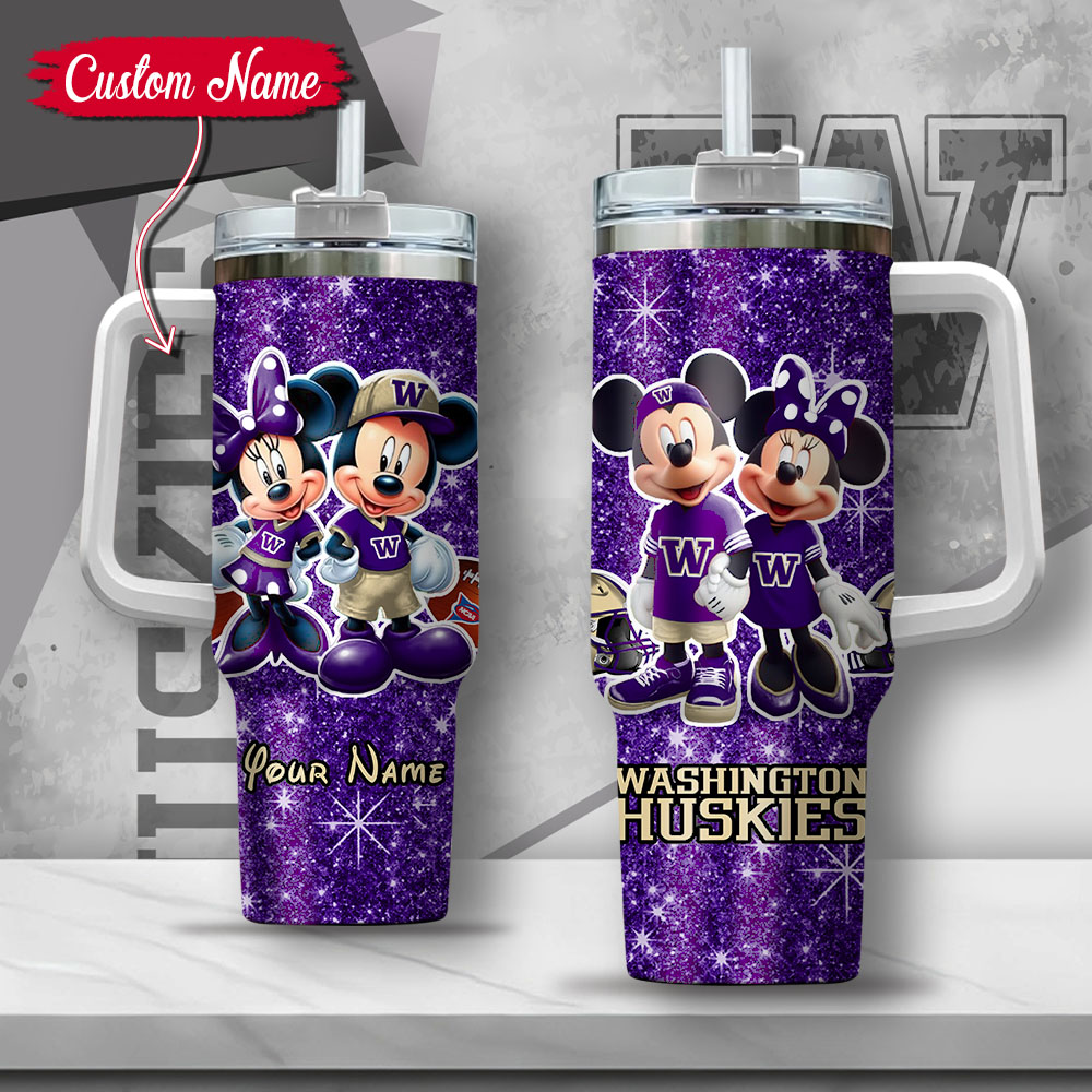 NCAA Washington Huskies Mickey And Minnie Couple Custom Stanley Cup 40 oz 30 oz Tumbler With HandleTVC2301136