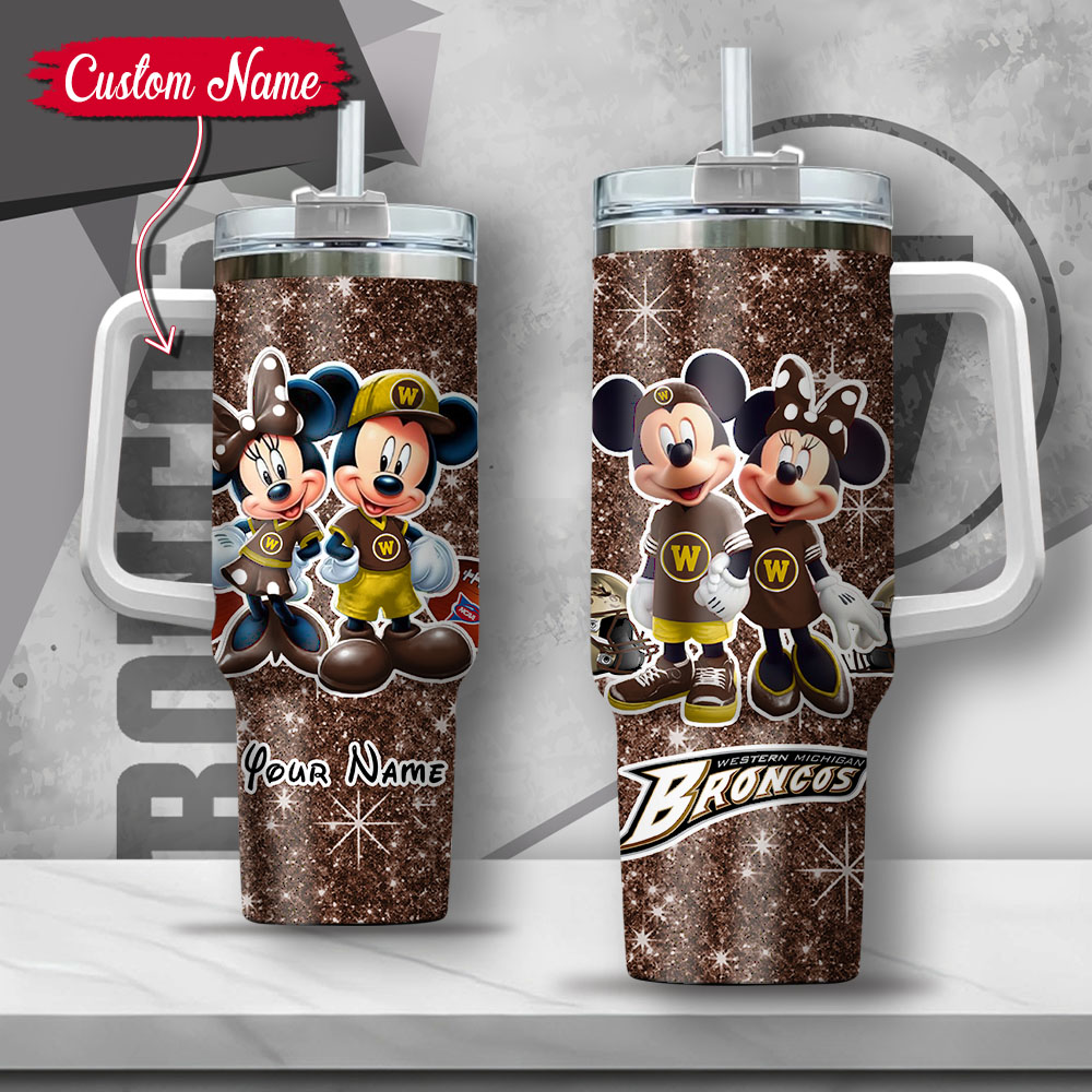 NCAA Western Michigan Broncos Mickey And Minnie Couple Custom Stanley Cup 40 oz 30 oz Tumbler With HandleTVC2301137