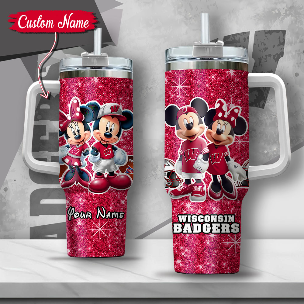 NCAA Wisconsin Badgers Mickey And Minnie Couple Custom Stanley Cup 40 oz 30 oz Tumbler With HandleTVC2301137