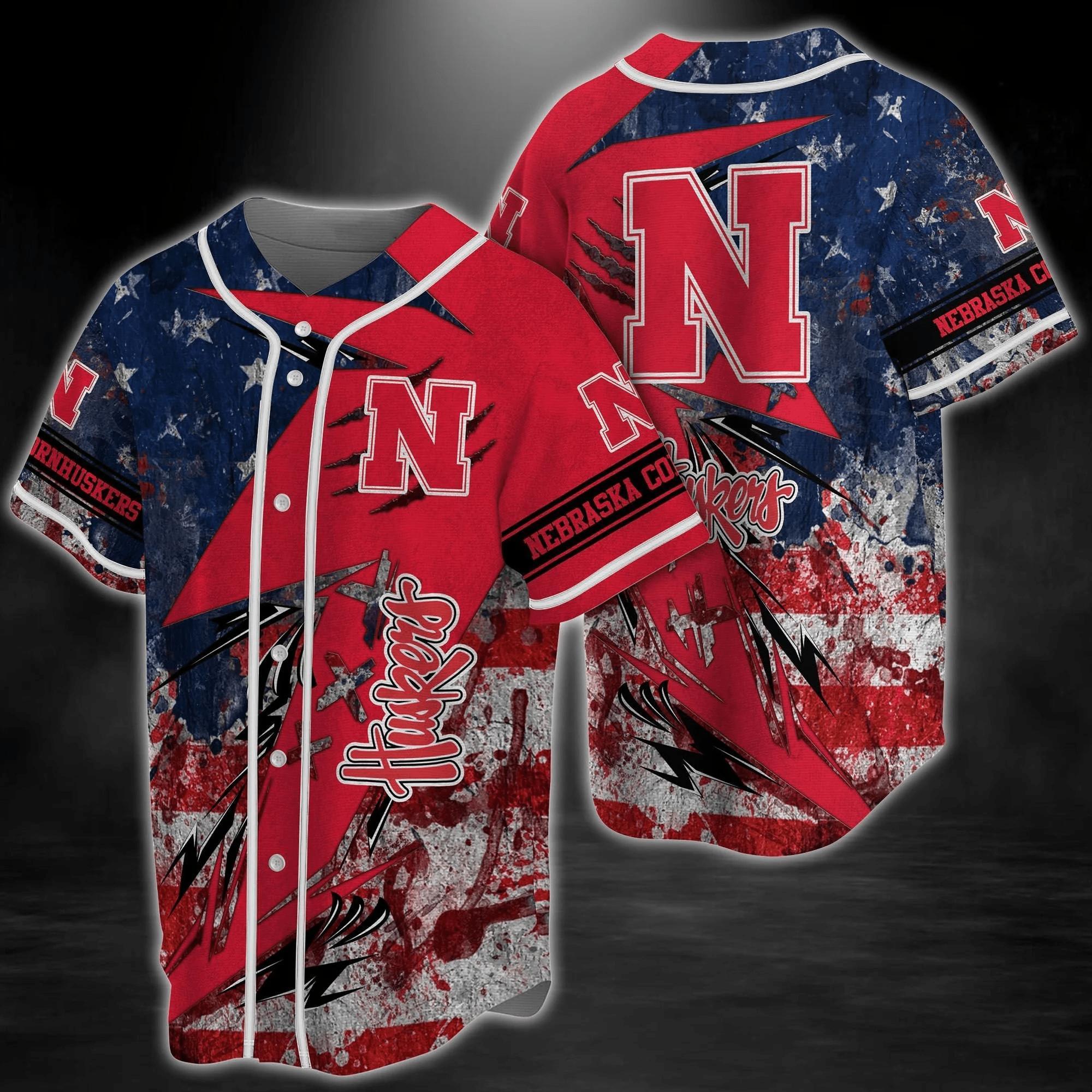 Nebraska Cornhuskers Ncaa Baseball Jersey Shirt Us Flag