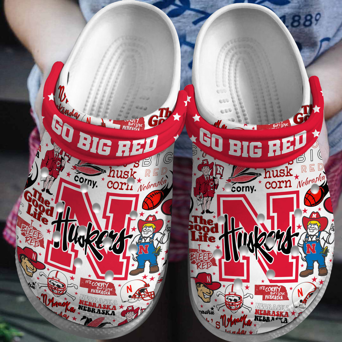 Nebraska Cornhuskers NCAA Sport Crocs Crocband Clogs Shoes Comfortable For Men Women and Kids