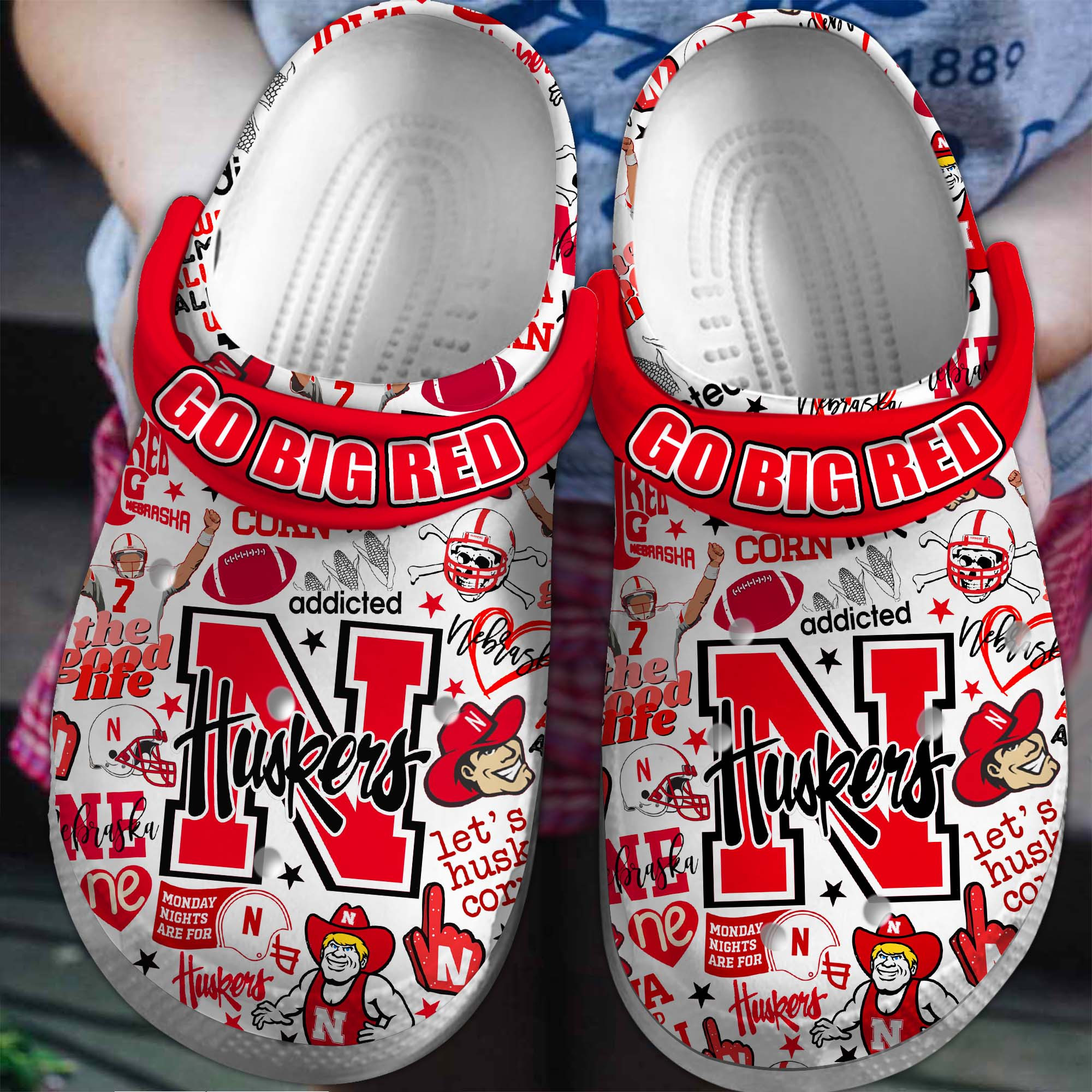 Nebraska Cornhuskers NCAA Sport Crocs Crocband Clogs Shoes Comfortable For Men Women and Kids