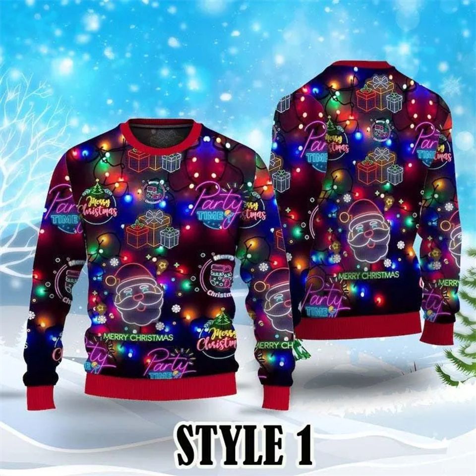 Neon Lights Ugly Christmas Sweater For Men Fashion Colorful Santa