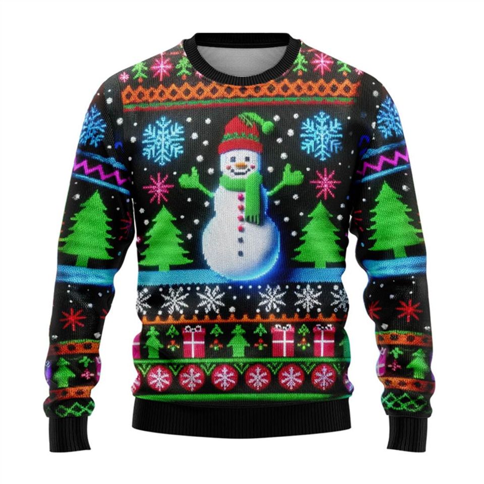 Neon Snowman Graphic Sweatshirts 2025 Merry Christmas 3D Printed Ugly Sweate