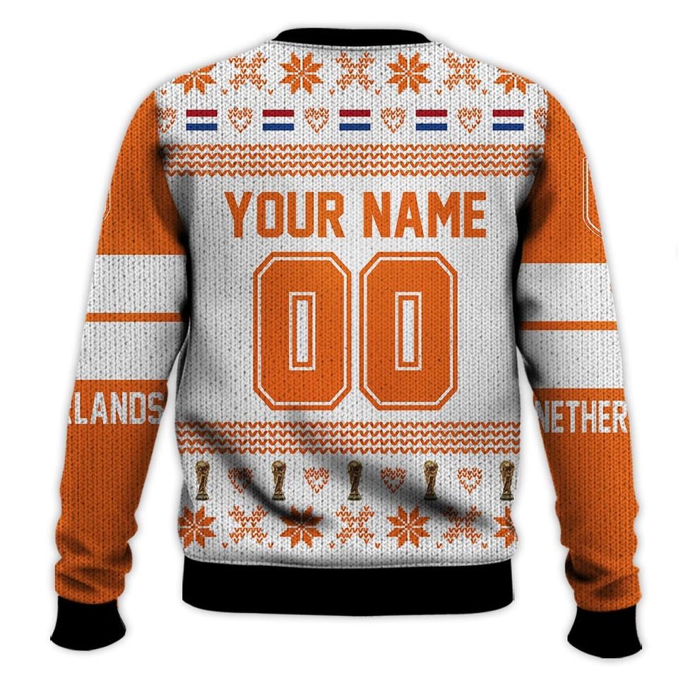 Netherlands National Team, Personalized Custom Name Number, Qatar World Cup 2022 3D Sweater - Image 3