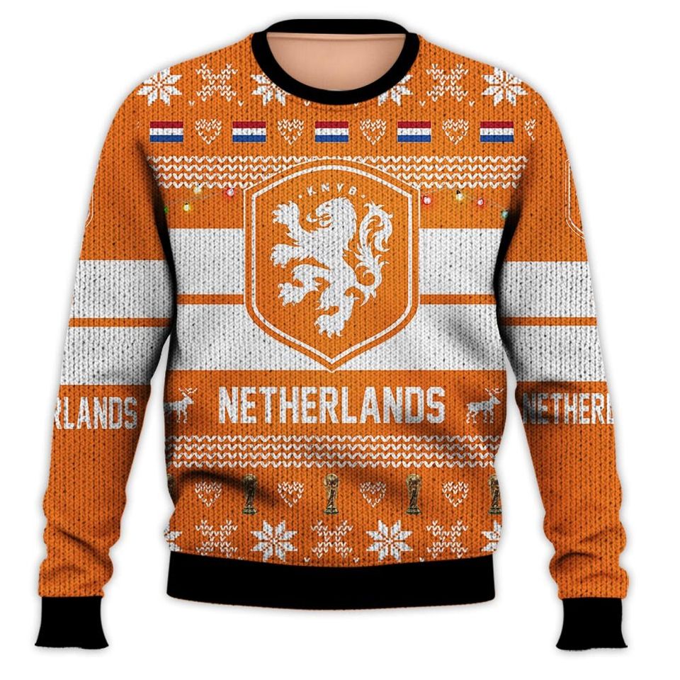 Netherlands National Team, Personalized Custom Name Number, Qatar World Cup 2022 3D Sweater - Image 2