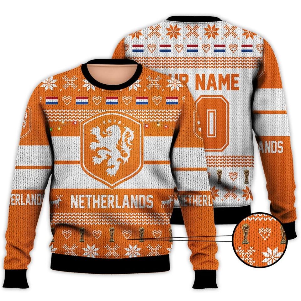 Netherlands National Team, Personalized Custom Name Number, Qatar World Cup 2022 3D Sweater