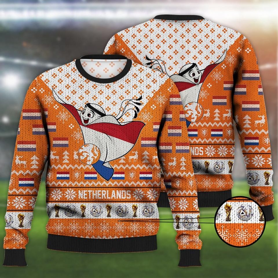 Netherlands Ugly Christmas Sweater Mascot Qatar Soccer Team