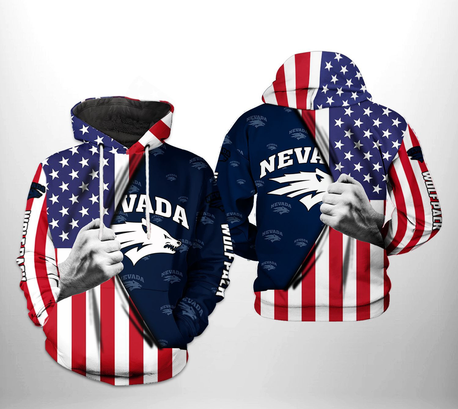 Nevada Wolf Pack NCAA US Flag 3D All Over Print Hoodie, Zip Hoodie