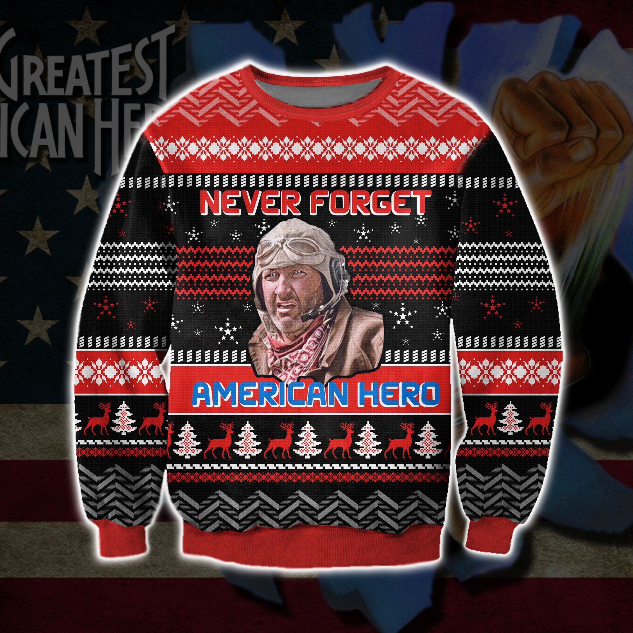 Never Forget American Hero Knitting Pattern 3D Print Ugly Christmas Sweater Adult 3D Funny Matching for family