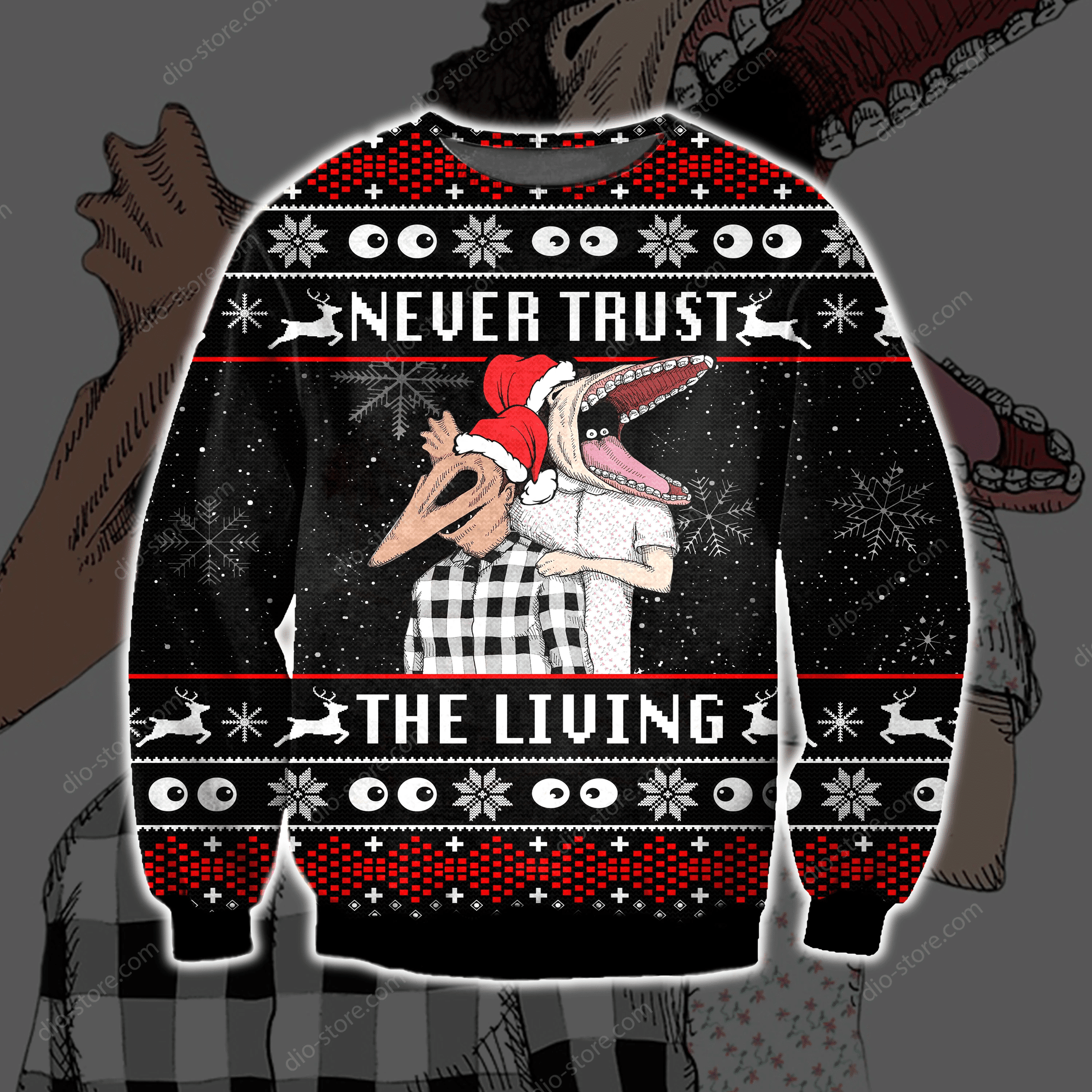 Never Trust The Living Knitting Pattern 3D Print Ugly Christmas Sweater Adult 3D Funny Matching for family