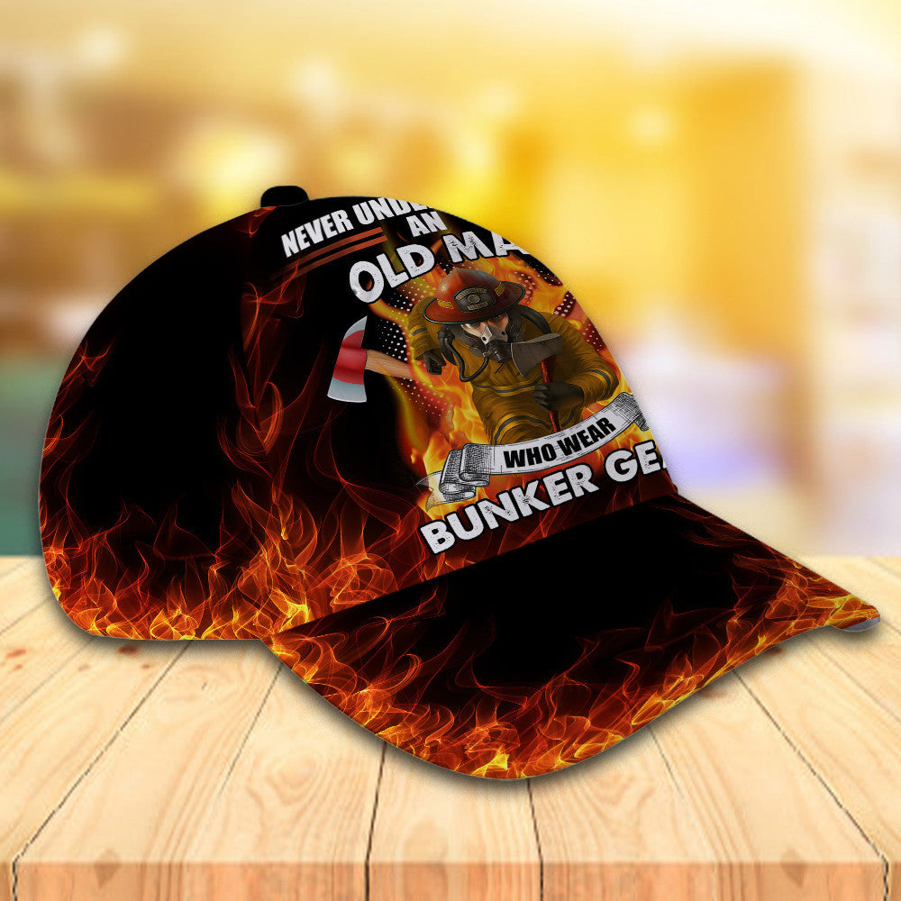 Never Underestimate An Old Man Wear Bunker Gear Hat Classic Cap Trucker Hats Custom Hats Gifts For Men & Women