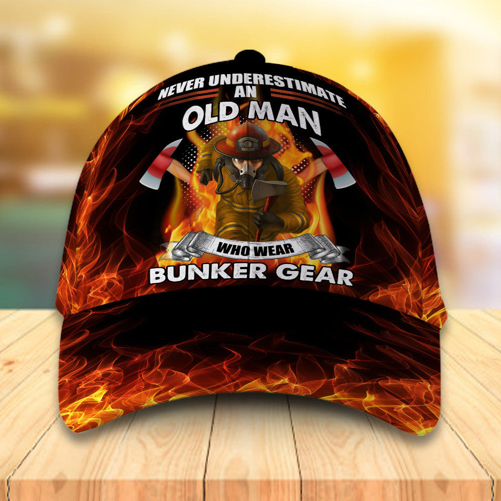 Never Underestimate An Old Man Wear Bunker Gear Hat Classic Cap Trucker Hats Custom Hats Gifts For Men & Women