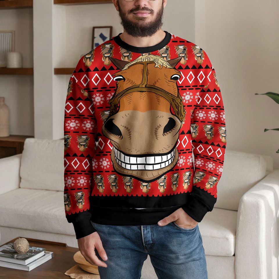 NEW! Funny Horse Ugly Christmas Sweater, Xmas Ugly Sweatshirt