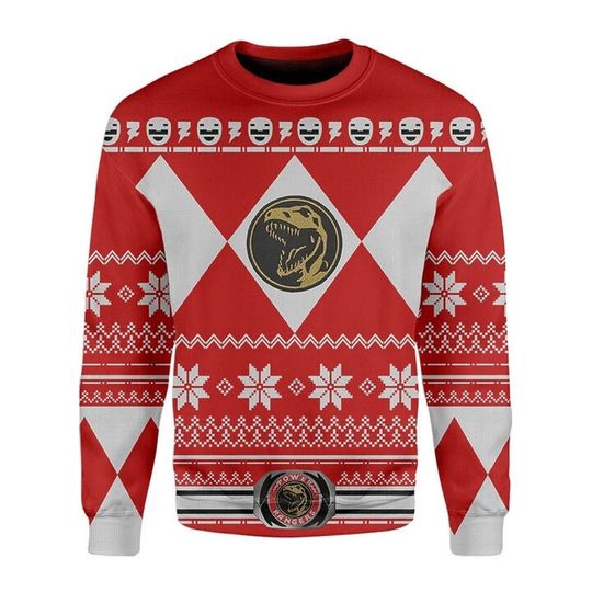 NEW! Mighty Morphin Red Power Ranger Ugly Christmas Sweater - Image 7