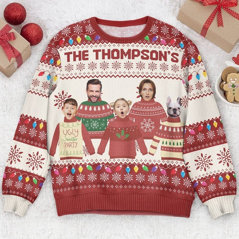 NEW!Custom Face Christmas Family Xmas Leds, Personalized Family Photo Sweater