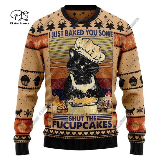 New 3D printed Christmas elements Christmas tree Santa Claus pattern art print ugly sweater street casual winter sweater S-8 - Image 3