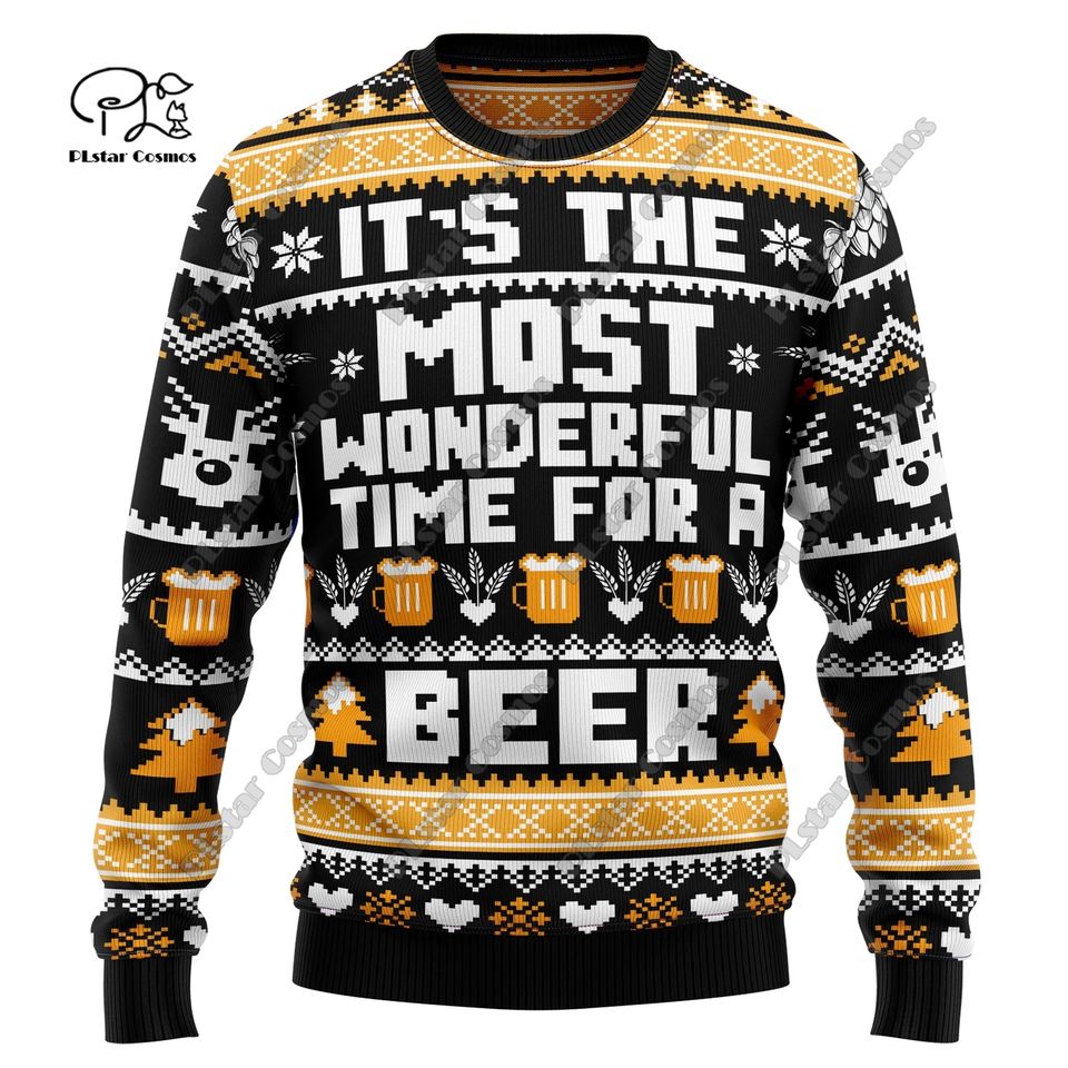 New 3D printed Christmas elements Christmas tree Santa Claus pattern art print ugly sweater street casual winter sweater S-8 - Image 2