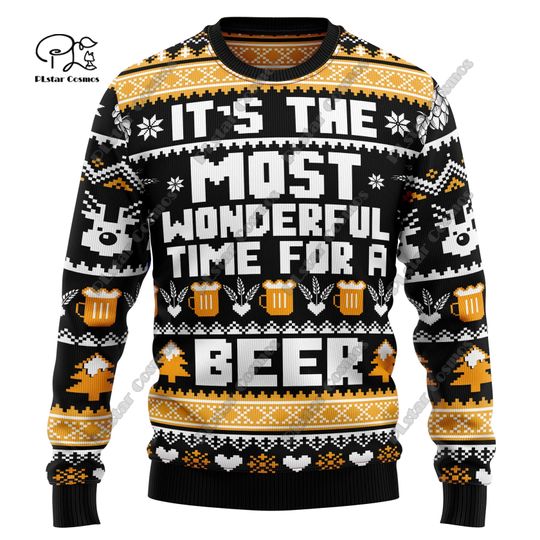 New 3D printed Christmas elements Christmas tree Santa Claus pattern art print ugly sweater street casual winter sweater S-8 - Image 4