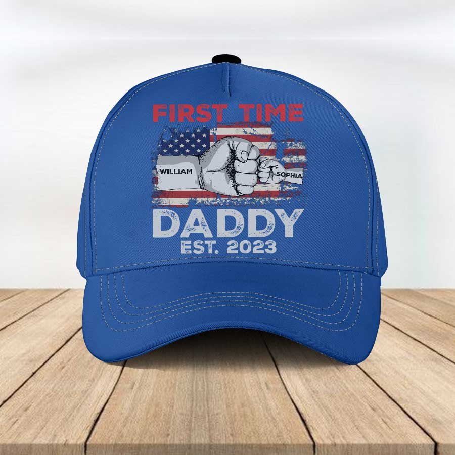 New Dad Gift, First Father's Day Classic Cap for Daddy Promoted, Fist Bump Dad and Baby Names Hats for Him Trucker Hats Custom Hats Gifts For Men & Women
