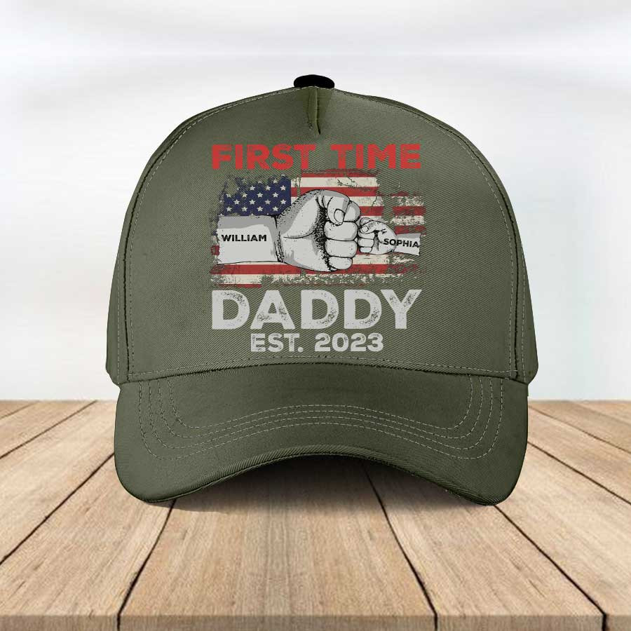 New Dad Gift, First Father's Day Classic Cap for Daddy Promoted, Fist Bump Dad and Baby Names Hats for Him Trucker Hats Custom Hats Gifts For Men & Women