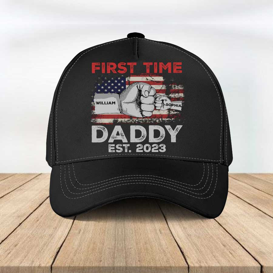 New Dad Gift, First Father's Day Classic Cap for Daddy Promoted, Fist Bump Dad and Baby Names Hats for Him Trucker Hats Custom Hats Gifts For Men & Women