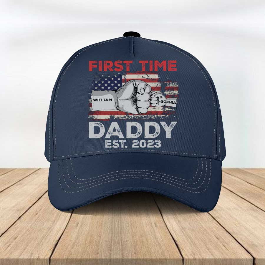 New Dad Gift, First Father's Day Classic Cap for Daddy Promoted, Fist Bump Dad and Baby Names Hats for Him Trucker Hats Custom Hats Gifts For Men & Women