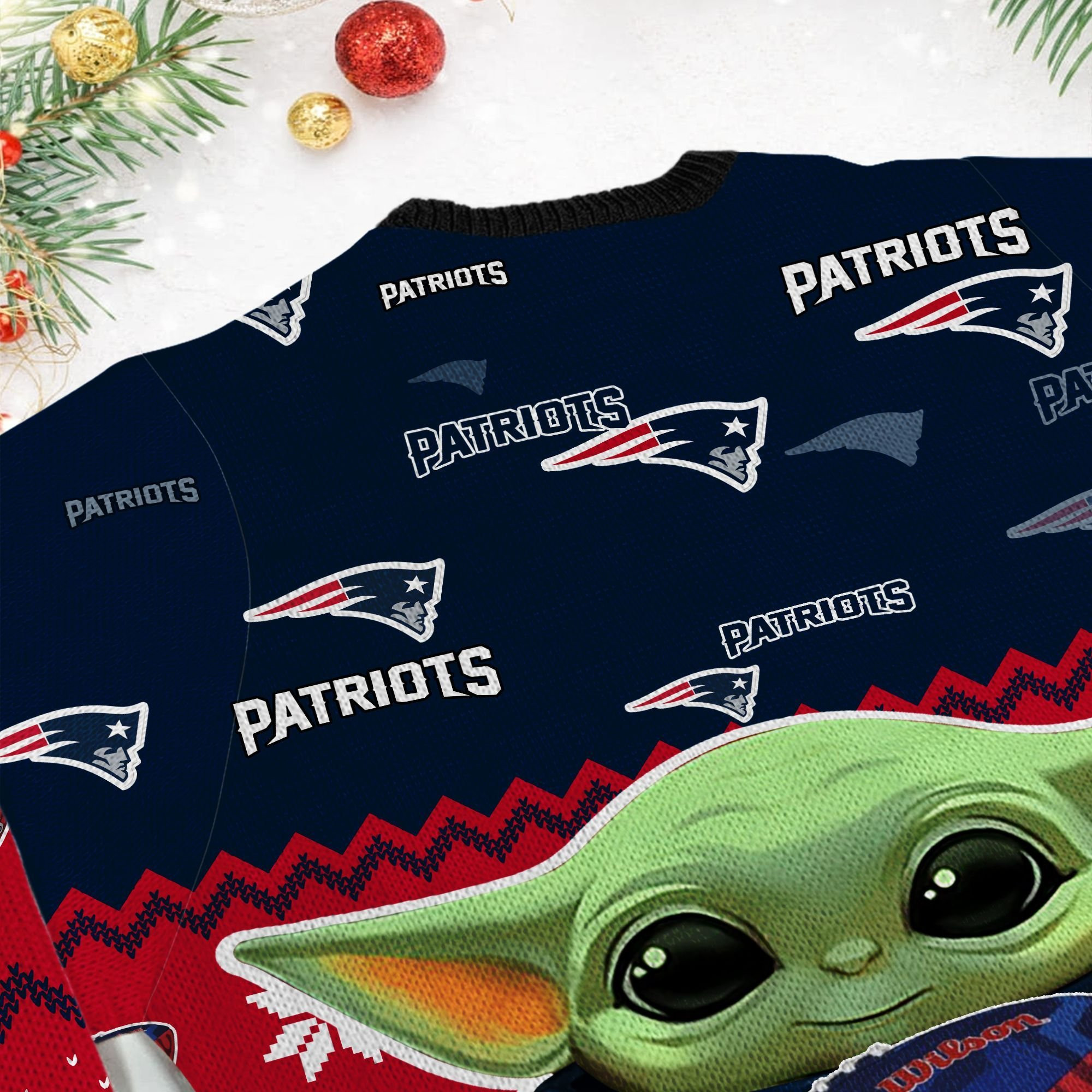 New England Patriots Baby Yoda Ugly Christmas Sweater Adult 3D Funny Matching for family - Image 4