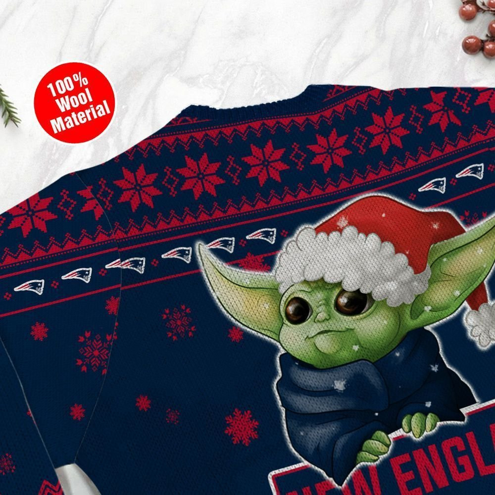 New England Patriots Cute Baby Yoda Grogu Ugly Christmas Sweater Adult 3D Funny Matching for family - Image 3
