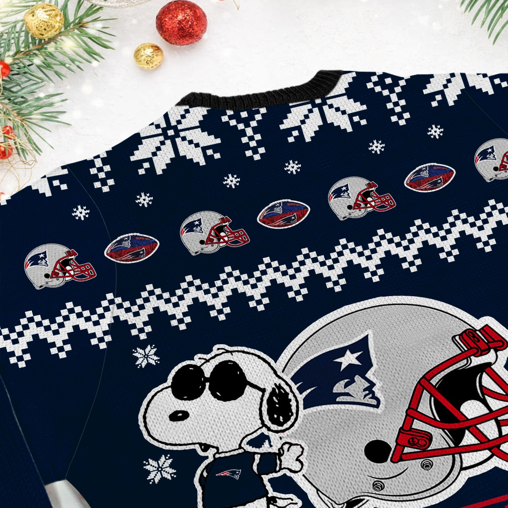 New England Patriots Cute The Snoopy Show Football Helmet 3D Ugly Christmas Sweater Adult 3D Funny Matching for family - Image 6