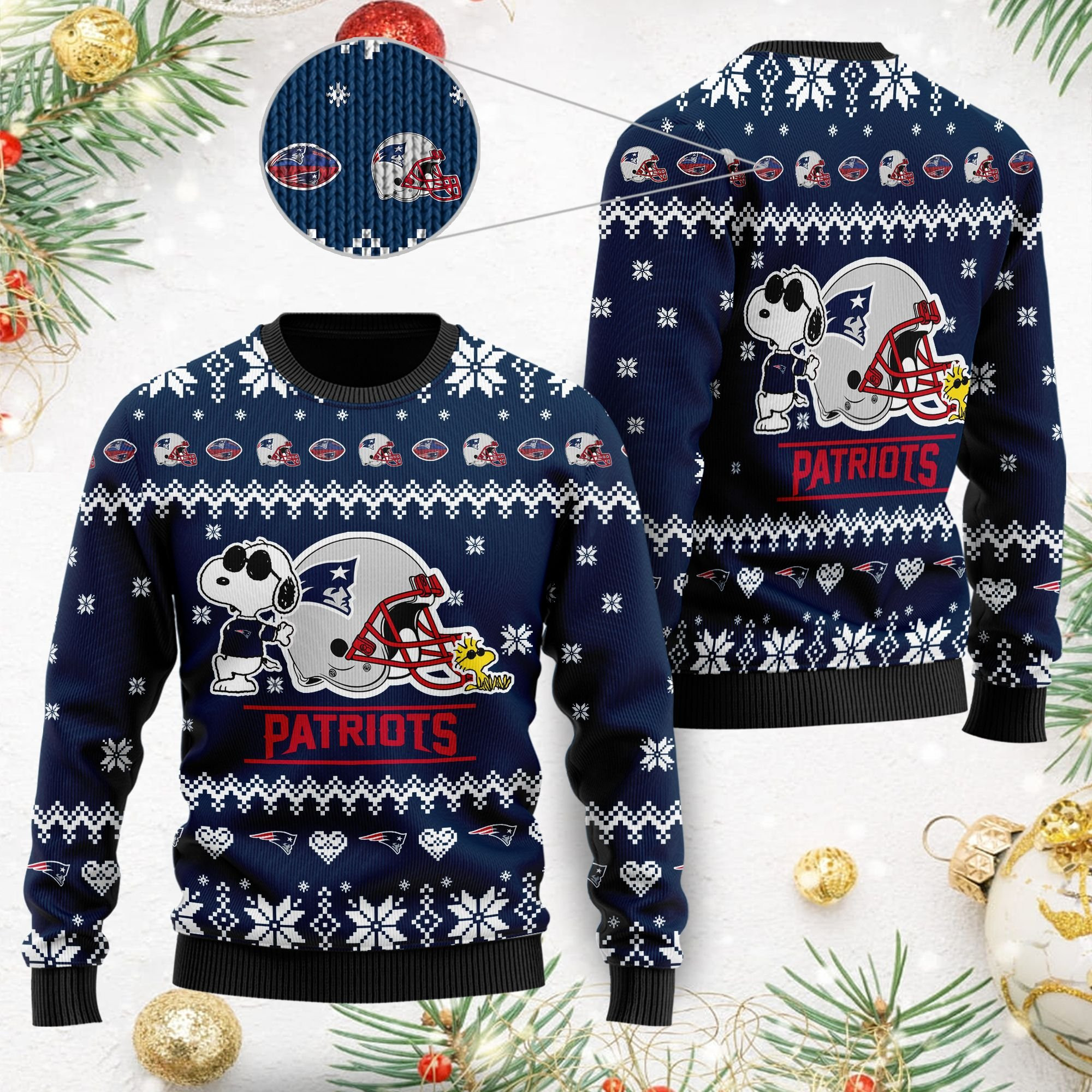 New England Patriots Cute The Snoopy Show Football Helmet 3D Ugly Christmas Sweater Adult 3D Funny Matching for family
