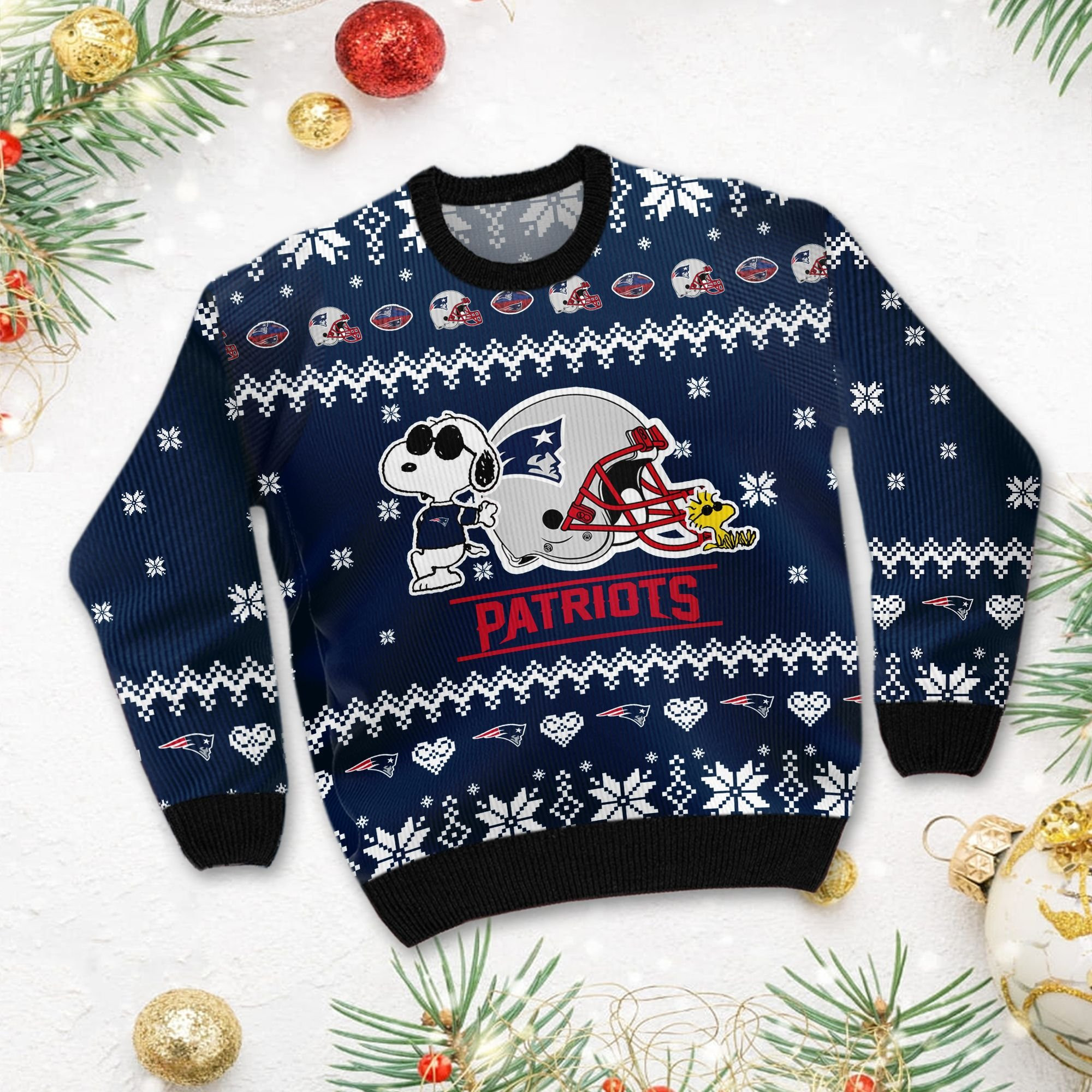 New England Patriots Cute The Snoopy Show Football Helmet 3D Ugly Christmas Sweater Adult 3D Funny Matching for family - Image 3