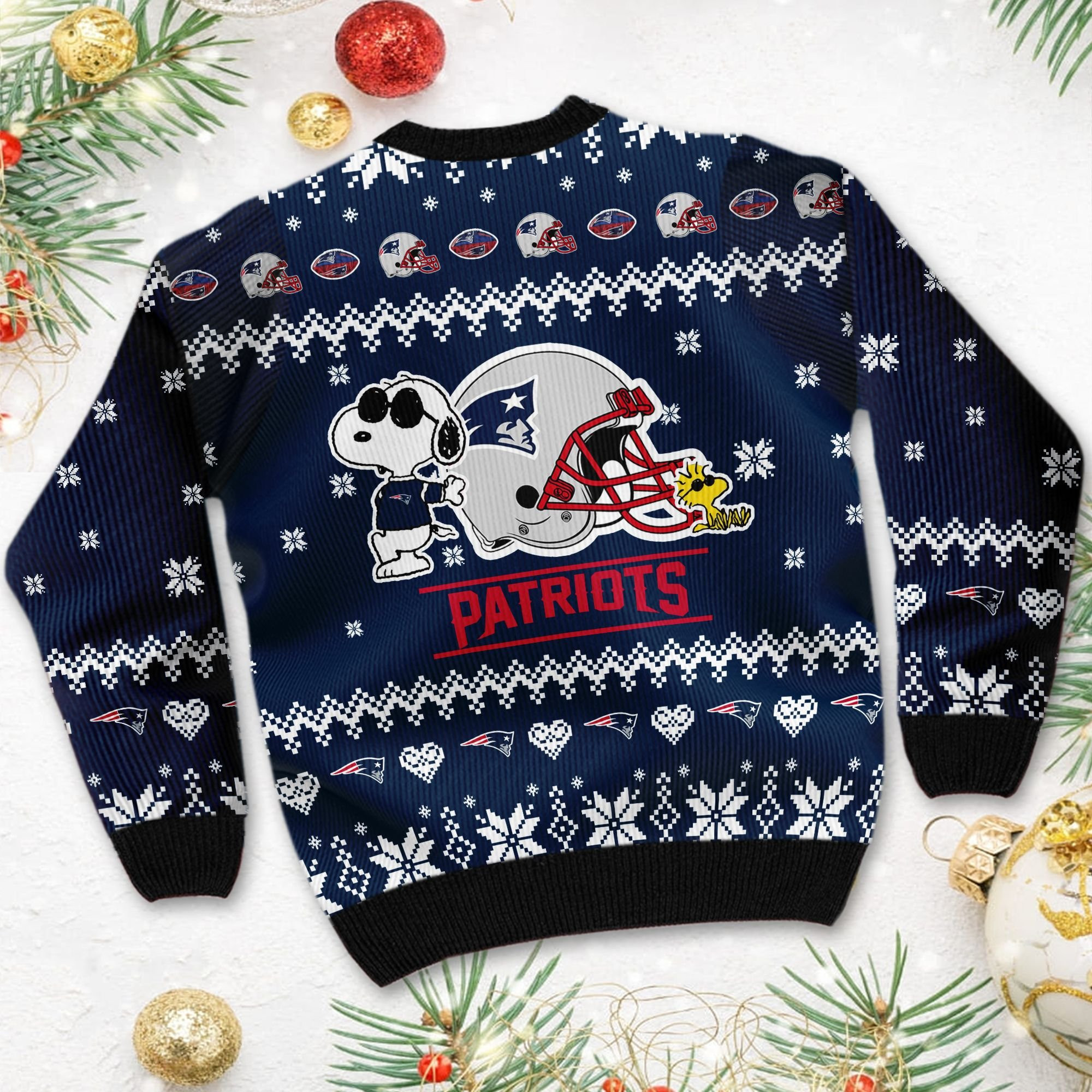 New England Patriots Cute The Snoopy Show Football Helmet 3D Ugly Christmas Sweater Adult 3D Funny Matching for family - Image 4