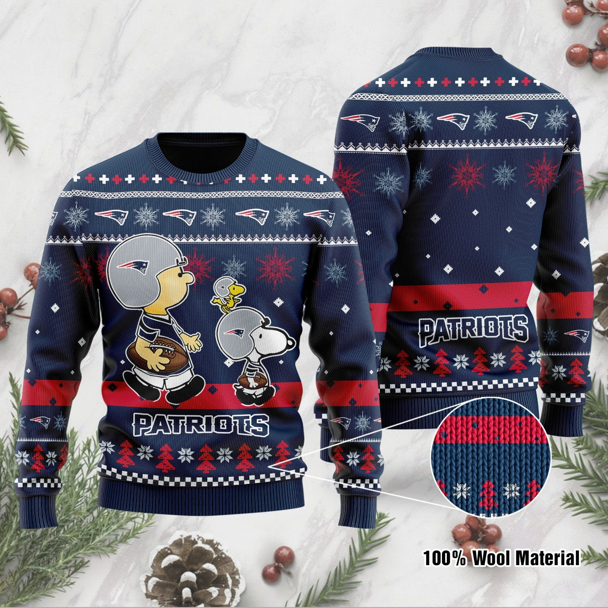 New England Patriots Funny Charlie Brown Peanuts Snoopy Ugly Christmas Sweater Adult 3D Funny Matching for family