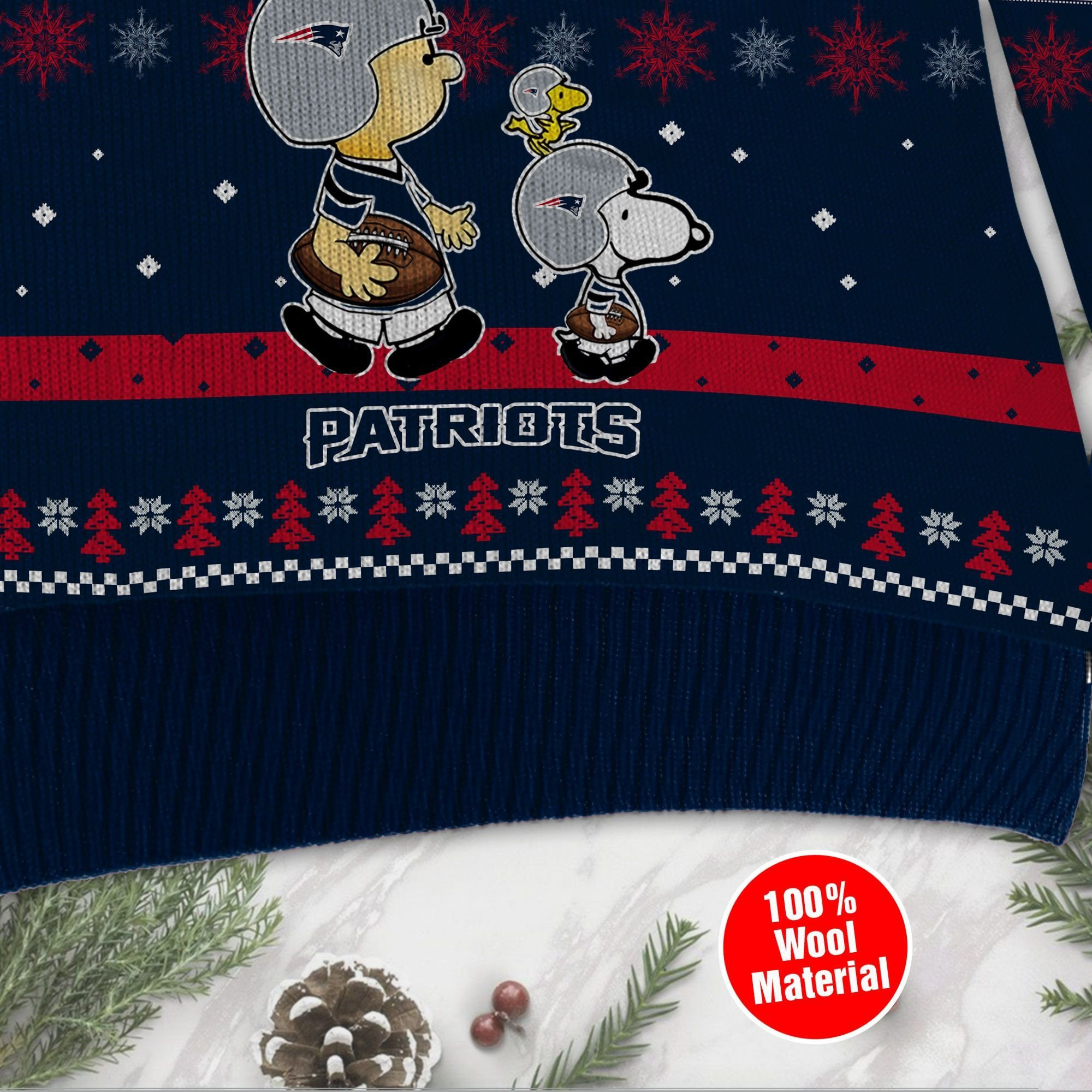 New England Patriots Funny Charlie Brown Peanuts Snoopy Ugly Christmas Sweater Adult 3D Funny Matching for family - Image 4