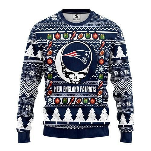 New England Patriots Grateful Dead Ugly Christmas Sweater Adult 3D Funny Matching for family
