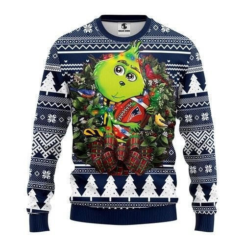 New England Patriots Grinch Hug Ugly Christmas Sweater Adult 3D Funny Matching for family