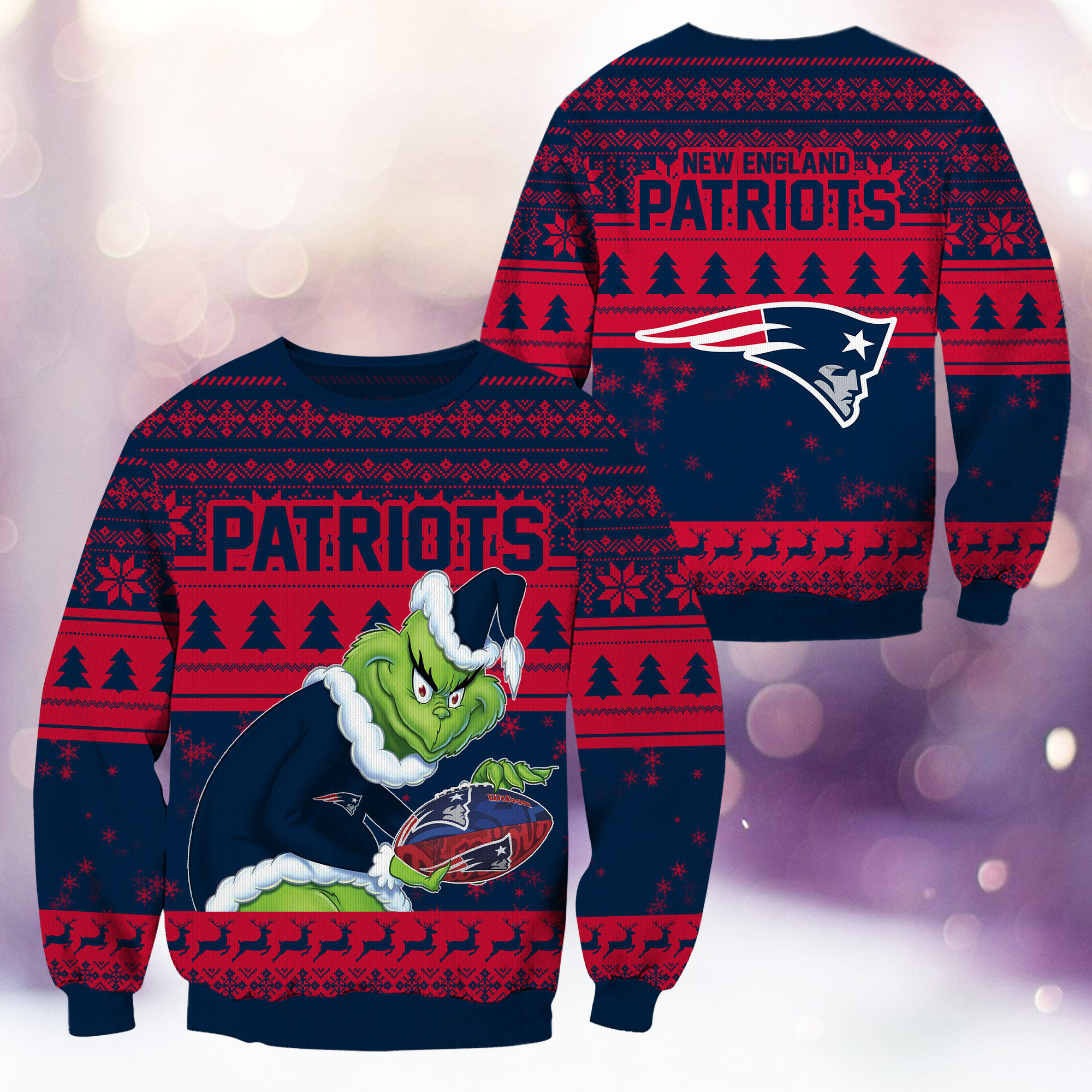 New England Patriots Grinch Ugly Christmas Sweater Adult 3D Funny Matching for family