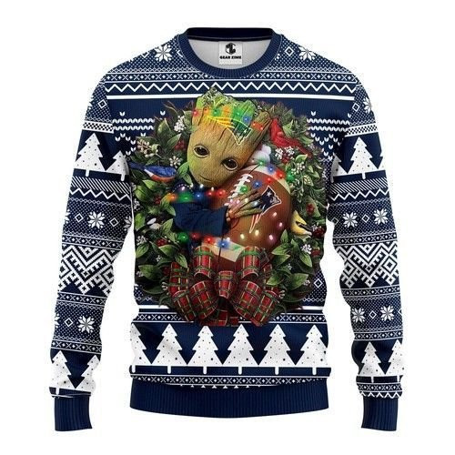 New England Patriots Groot Hug Ugly Christmas Sweater Adult 3D Funny Matching for family