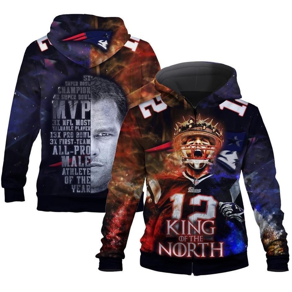 New England Patriots King Of North 3D All Over Print Hoodie, Zip Hoodie